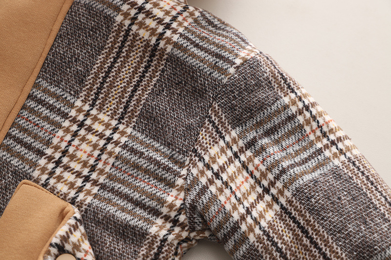 ベビー服 くまさんワッペン付きチェック柄フード付き中綿ジャケット アウター