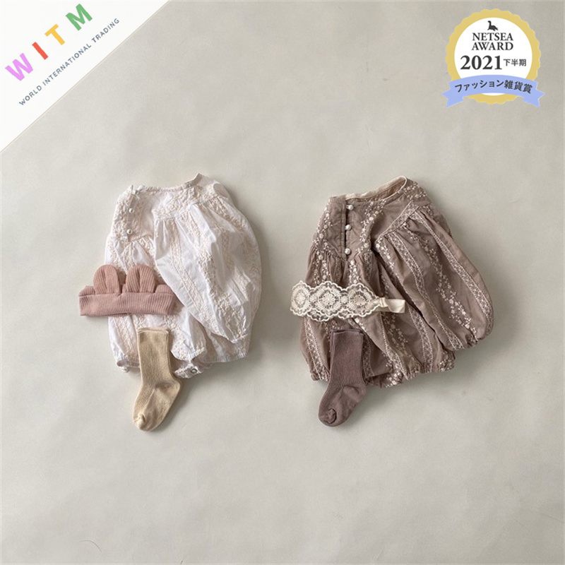 花柄刺繍ロンパース 韓国風ベビー服 女の子 長袖 可愛い