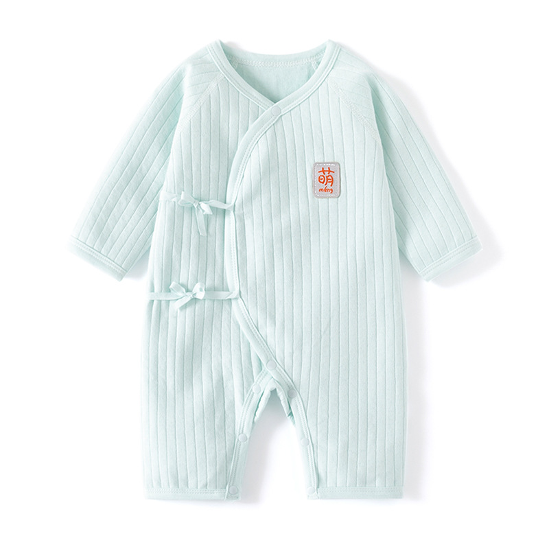 ベビー服 新生児用やわらか縦縞模様カバーオール長袖