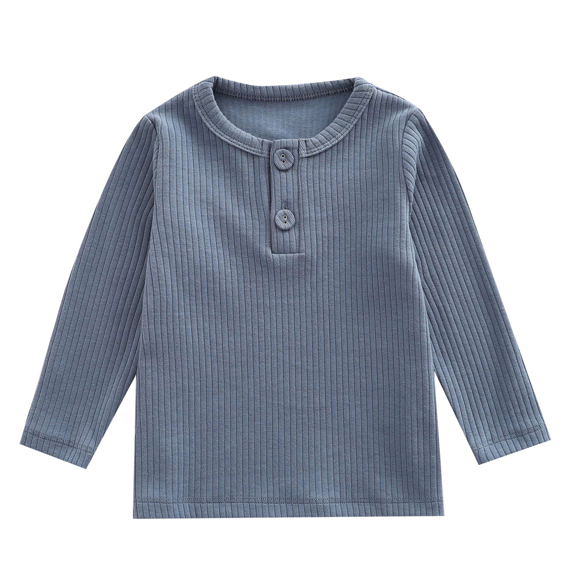 ベビー服  ベビー用リブ編みボタン付きカットソー