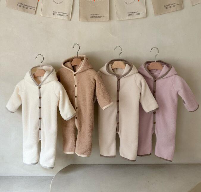 ベビー服 冬用厚手カバーオール新生児ロンパース4色展開