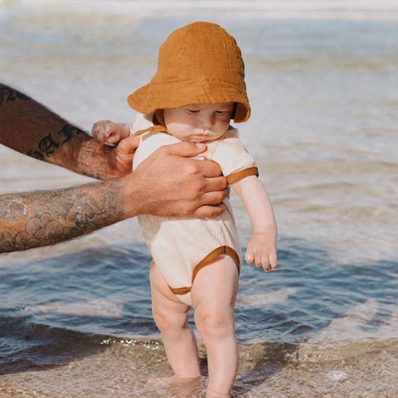 ベビー服 春夏新作 韓国風リブ編みロンパース 赤ちゃん用綿素材
