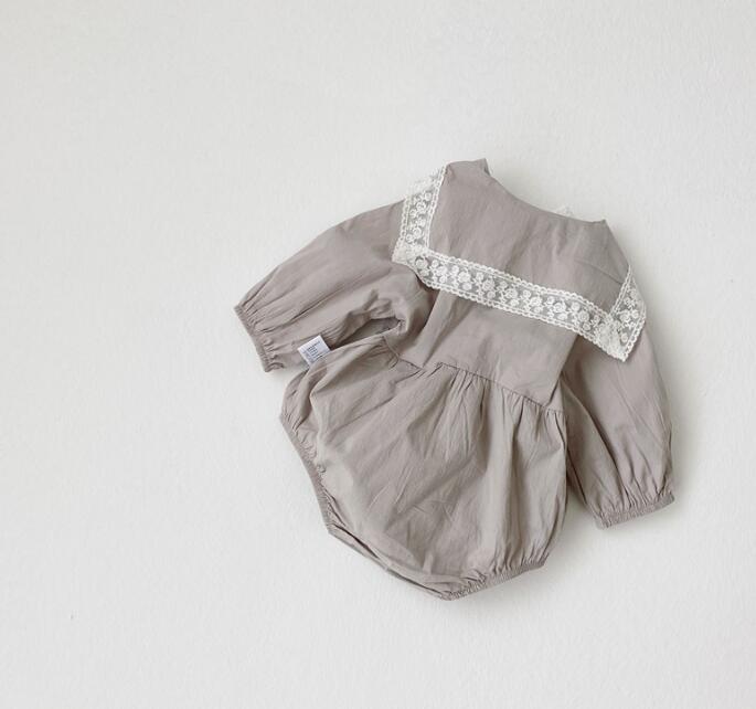 ベビー服 女の子用レース襟付きロンパース3色セット