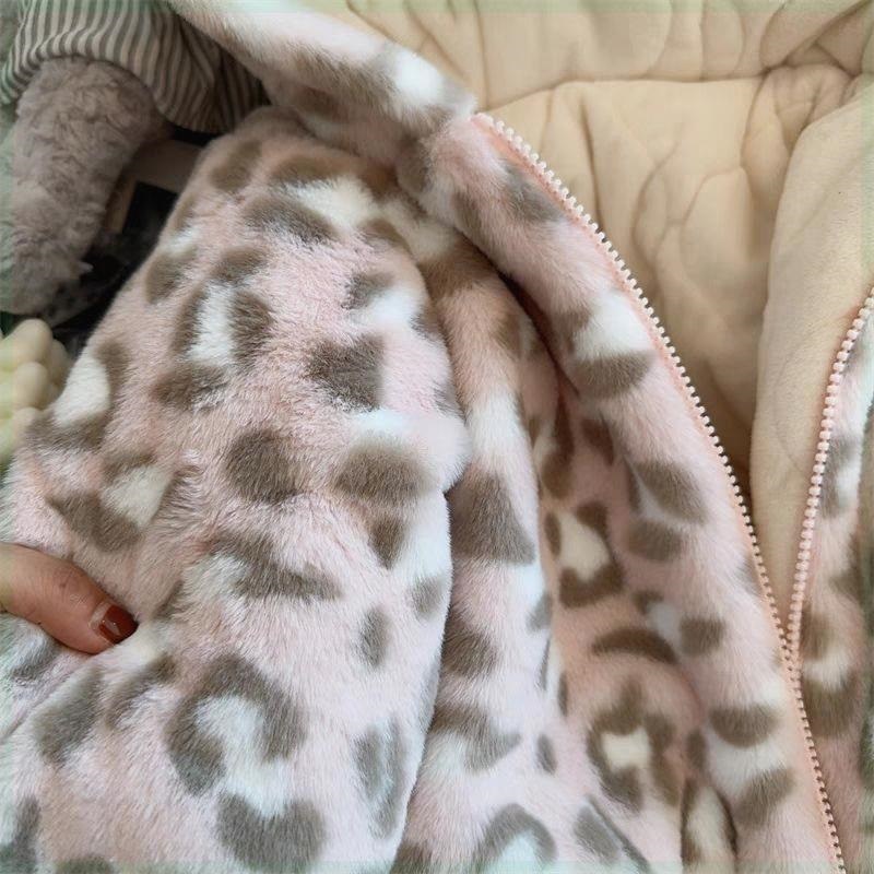 ベビー服 豹柄ふわふわもこもこ耳付きフード付きベビーボアジャケット アウター