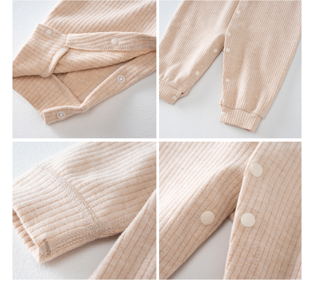 ベビー服 リブ編み長袖前開きロンパース