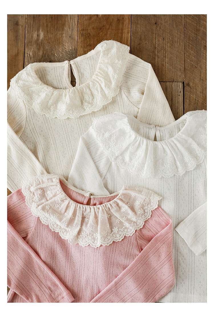 ベビー服  レース襟付きリブニットプルオーバー