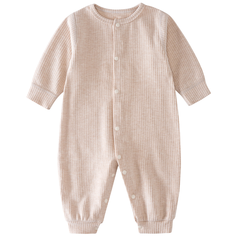 ベビー服 リブ編み長袖前開きロンパース