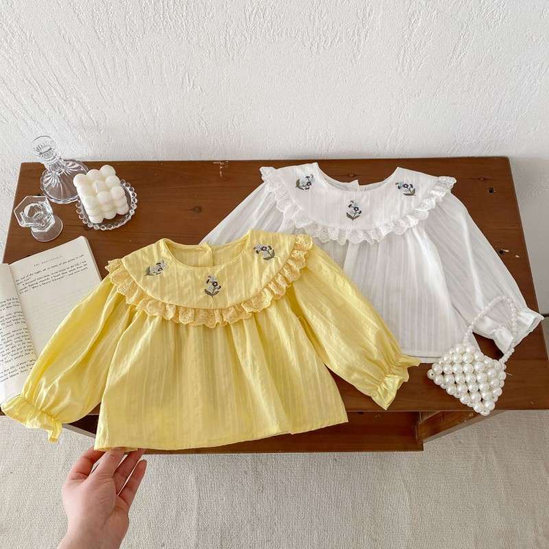 ベビー服  フリル襟花刺繍ベビーブラウス
