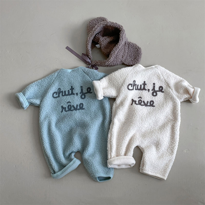 秋冬ボア素材長袖ロンパース