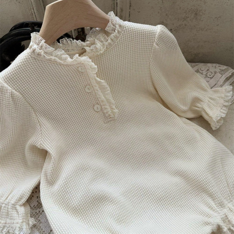 ベビー服 女の子用レース襟ロンパース長袖カバーオール