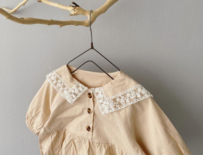 ベビー服 女の子用レース襟付きロンパース3色セット