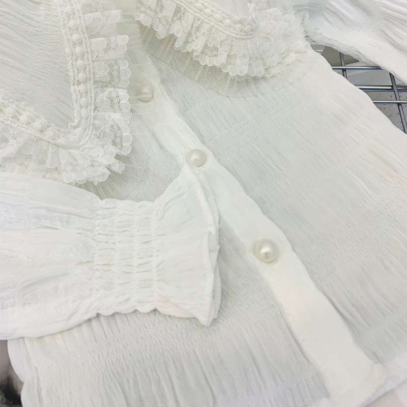 ベビー服  フリルカラー付きベビー長袖ブラウス