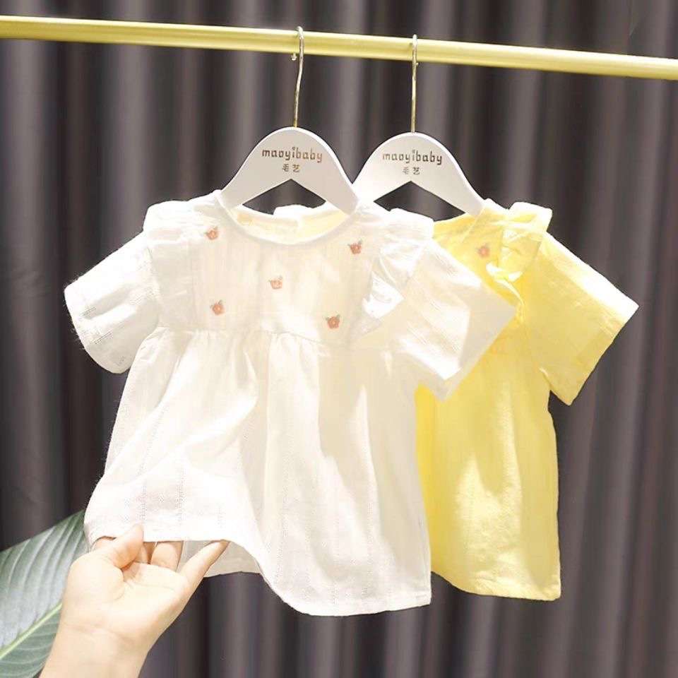 ベビー服  フリル袖付き刺繍入りベビーワンピース