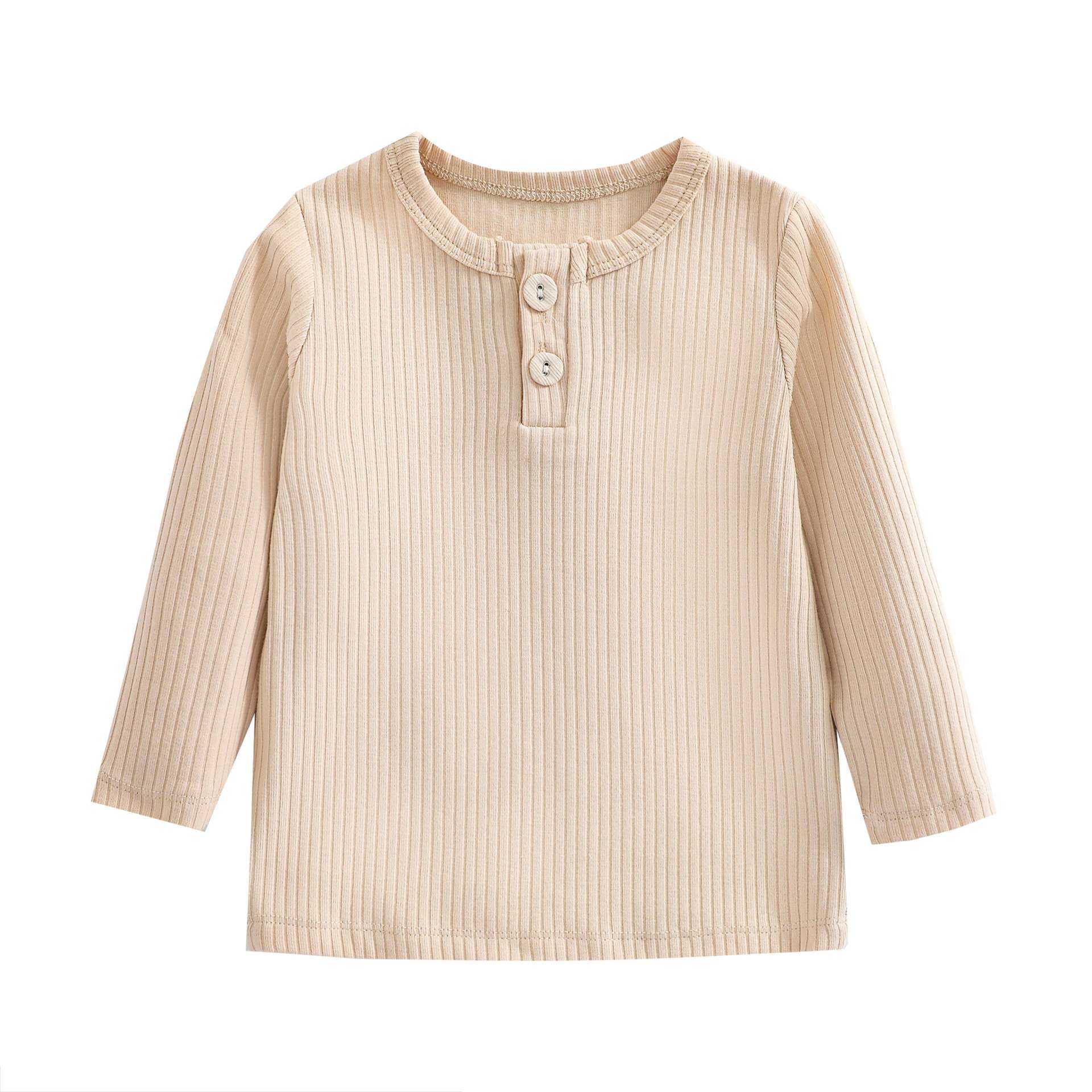 ベビー服  ベビー用リブ編みボタン付きカットソー