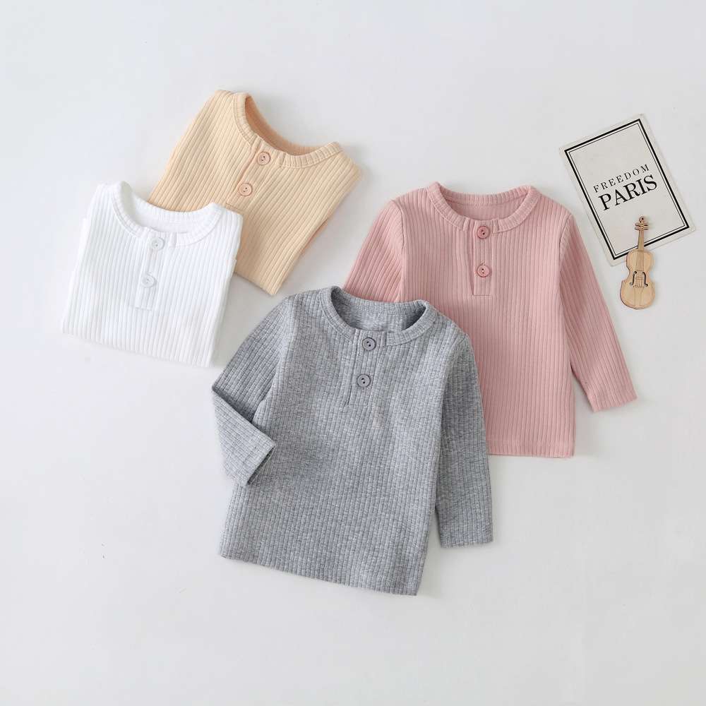 ベビー服  リブ編みボタン付きベビーロンパース