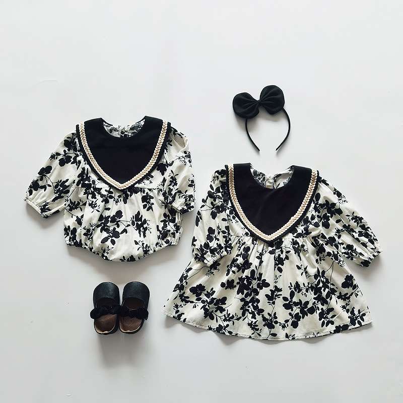 ベビー服  花柄ワンピース風ロンパース