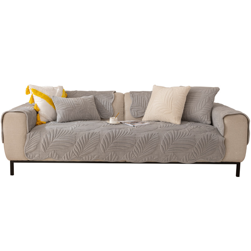 ソファーカバー トロピカルリーフ柄厚手キルティング二人掛けソファーカバー