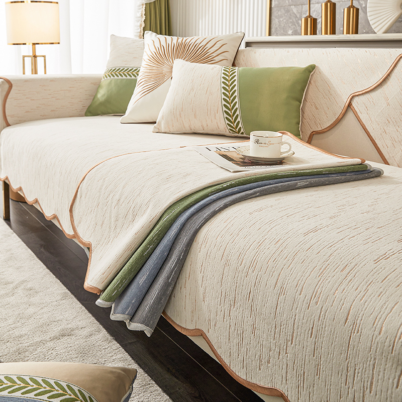 ソファーカバー 波型縁取り上質綿麻混紡二人掛け用座面保護カバー