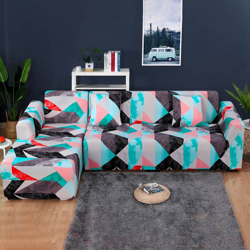 ソファーカバー 幾何学模様伸縮フィット三人掛け用カバー
