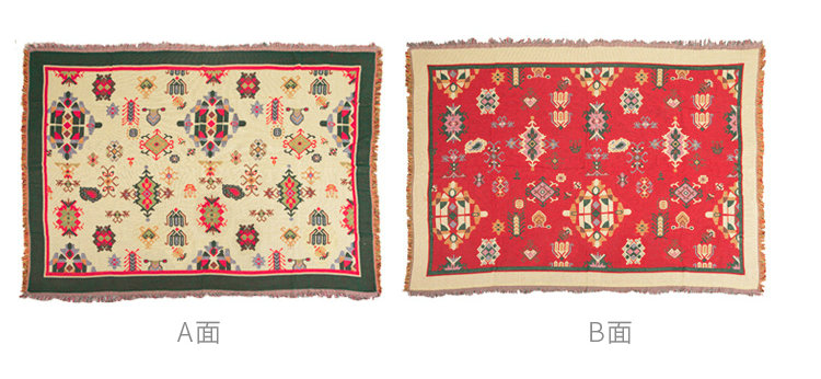 ソファーカバー 民族調幾何学模様フリンジ付きソファーカバー