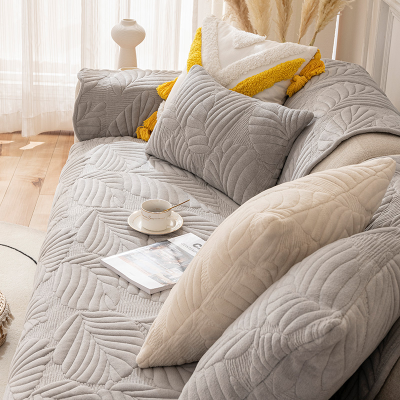 ソファーカバー トロピカルリーフ柄厚手キルティング二人掛けソファーカバー