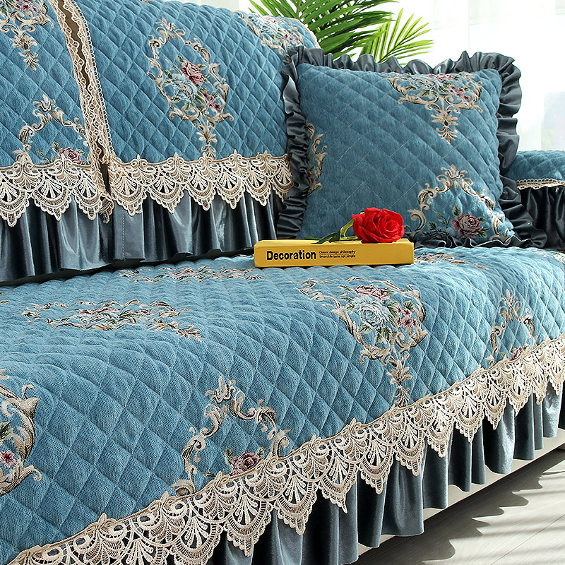 ソファーカバー 宮廷風薔薇刺繍レース付き高級ソファーカバー