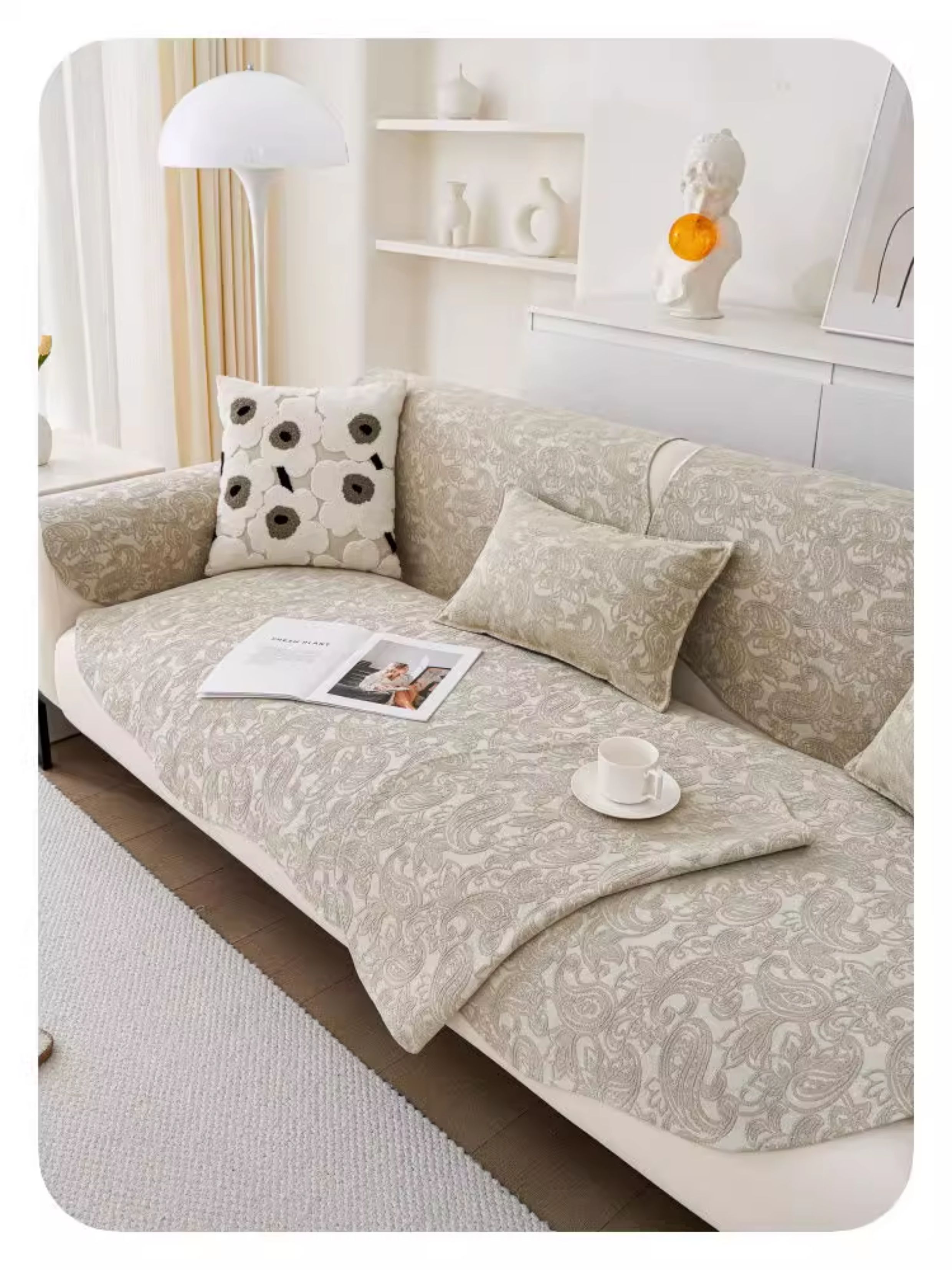 ソファーカバー 優雅なペイズリー柄刺繍入りソファーカバー