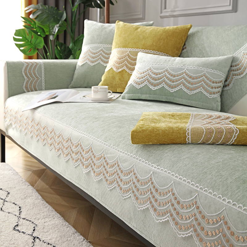 ソファーカバー 波紋刺繍レース装飾ソファーカバー