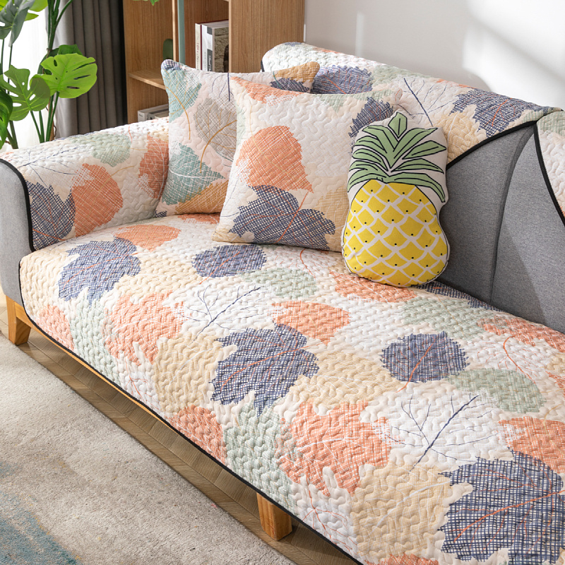 ソファーカバー 北欧風リーフ柄伸縮フィット式ソファーカバー