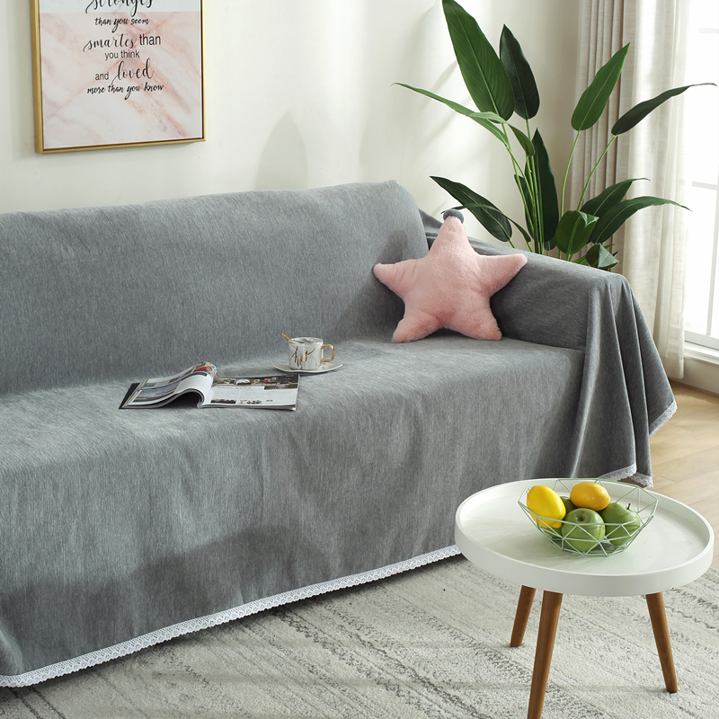 ソファーカバー レース縁取り伸縮フィット三人掛けソファーカバー