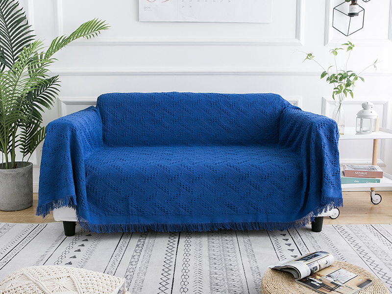 ソファーカバー 幾何学模様織り込みフリンジ付きマルチカバー
