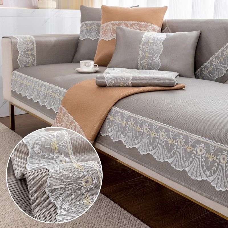ソファーカバー 刺繍レース付き上品な座面保護マット