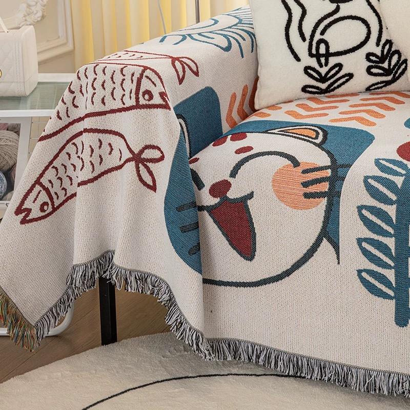 ソファーカバー 北欧風アートパッチワーク柄二人掛け用ソファーカバー