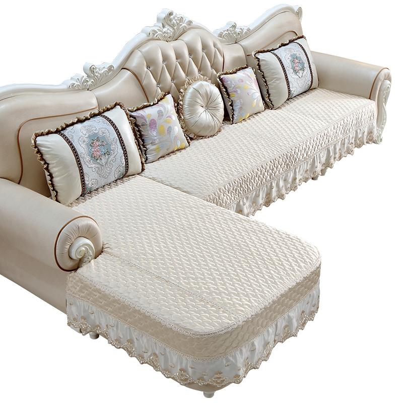 ソファーカバー 高級刺繍花柄フリル付き三人掛けソファーカバー