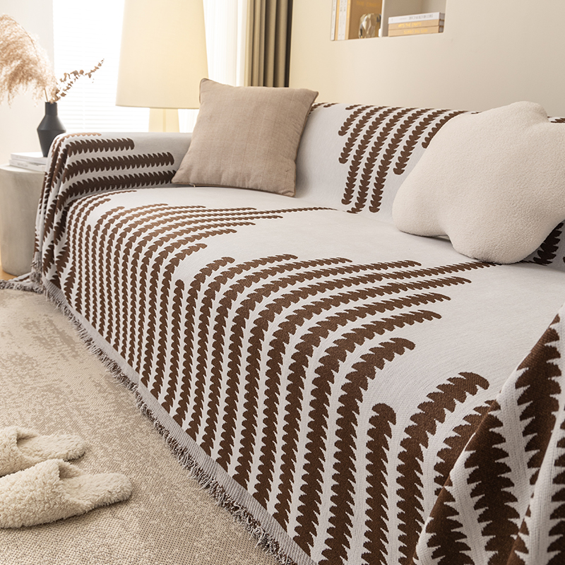 ソファーカバー 幾何学模様フリンジ付き北欧風ソファーカバー