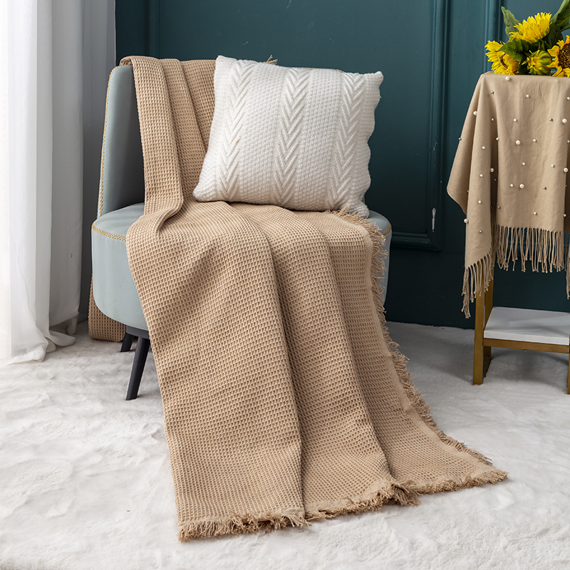 ソファーカバー ワッフル織り房飾り付きマルチカバー