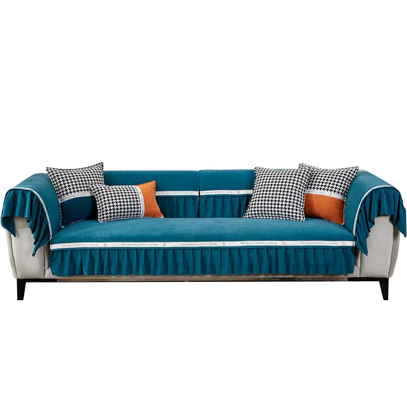 ソファーカバー プリーツ装飾付き高級ベルベット調ソファーカバー