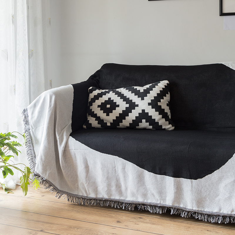 ソファーカバー フリンジ付きマルチカバー幾何学模様