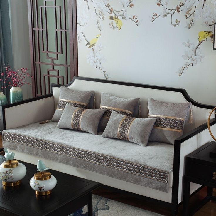 ソファーカバー 高級織柄装飾帯付き二人用座椅子保護カバー