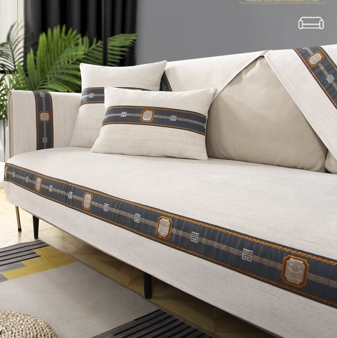 ソファーカバー 高級感あふれる幾何学模様装飾二人掛け専用カバー