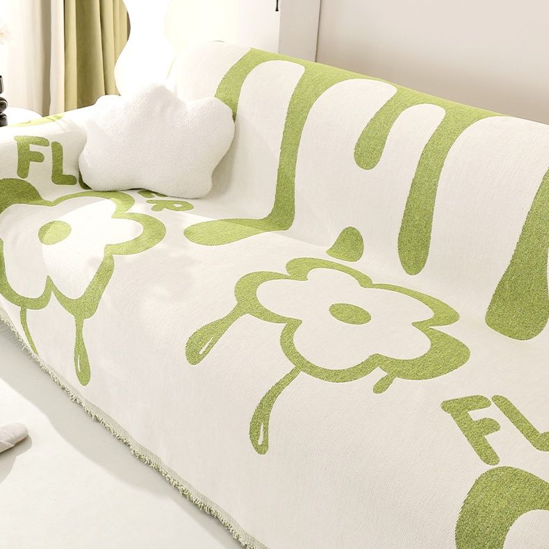 ソファーカバー 花柄しずく模様両面使用フリンジ付きソファーカバー