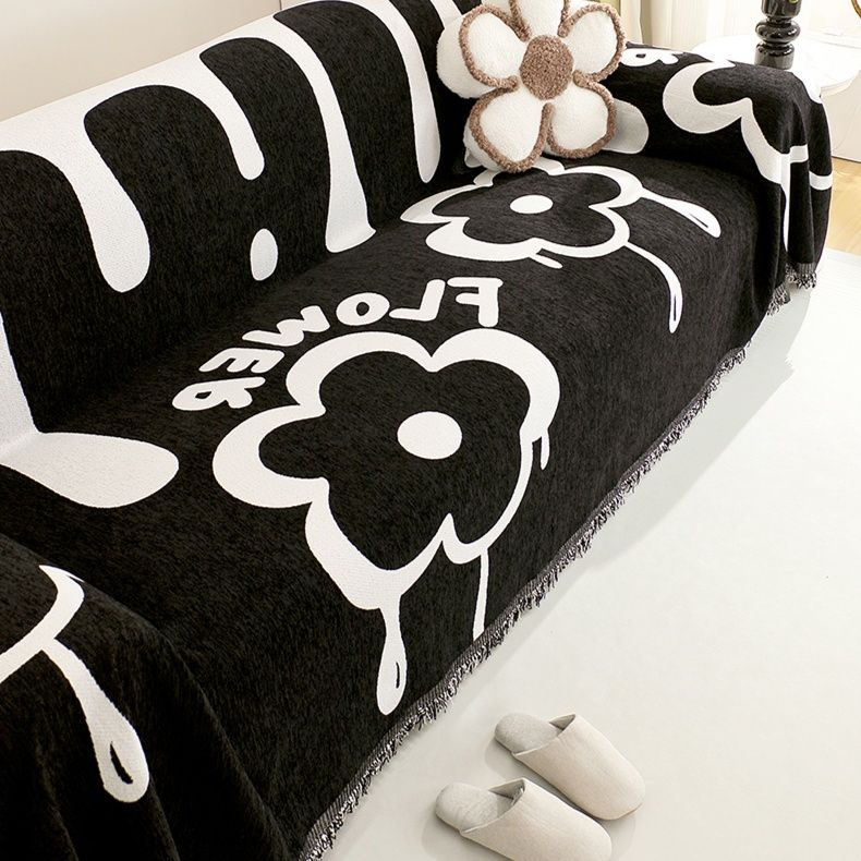 ソファーカバー 花柄しずく模様両面使用フリンジ付きソファーカバー