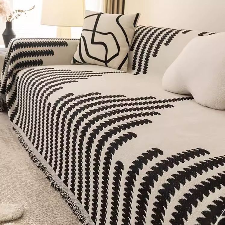 ソファーカバー 北欧風幾何学模様フリンジ付き織り込みソファーカバー