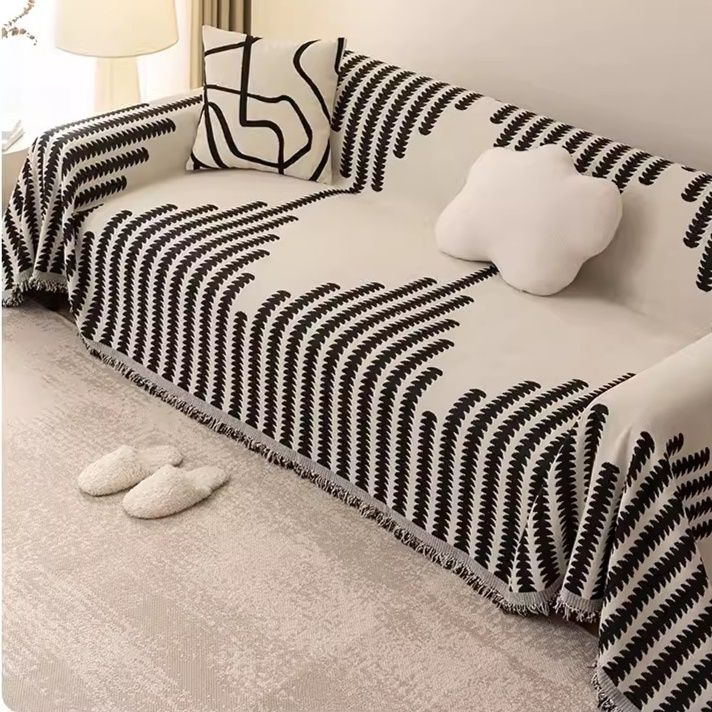 ソファーカバー 北欧風幾何学模様フリンジ付き織り込みソファーカバー