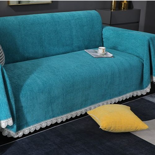 ソファーカバー レース縁取り上質ベルベット調ソファーカバー