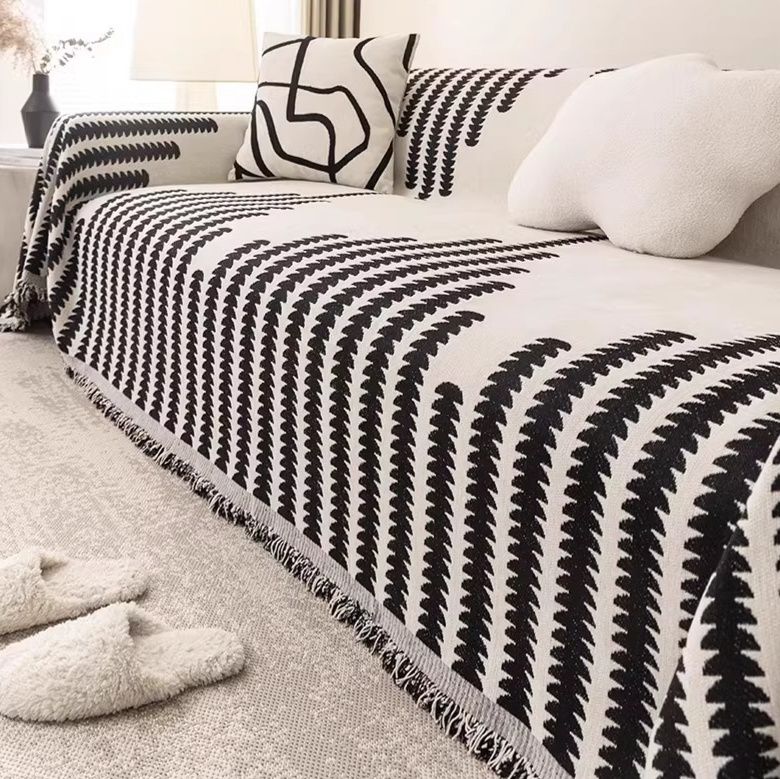 ソファーカバー 幾何学模様編み込みニット二人掛け用ソファーカバー