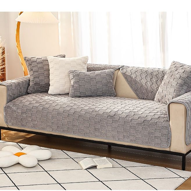 ソファーカバー 格子模様編み込み風二人掛けソファーカバー