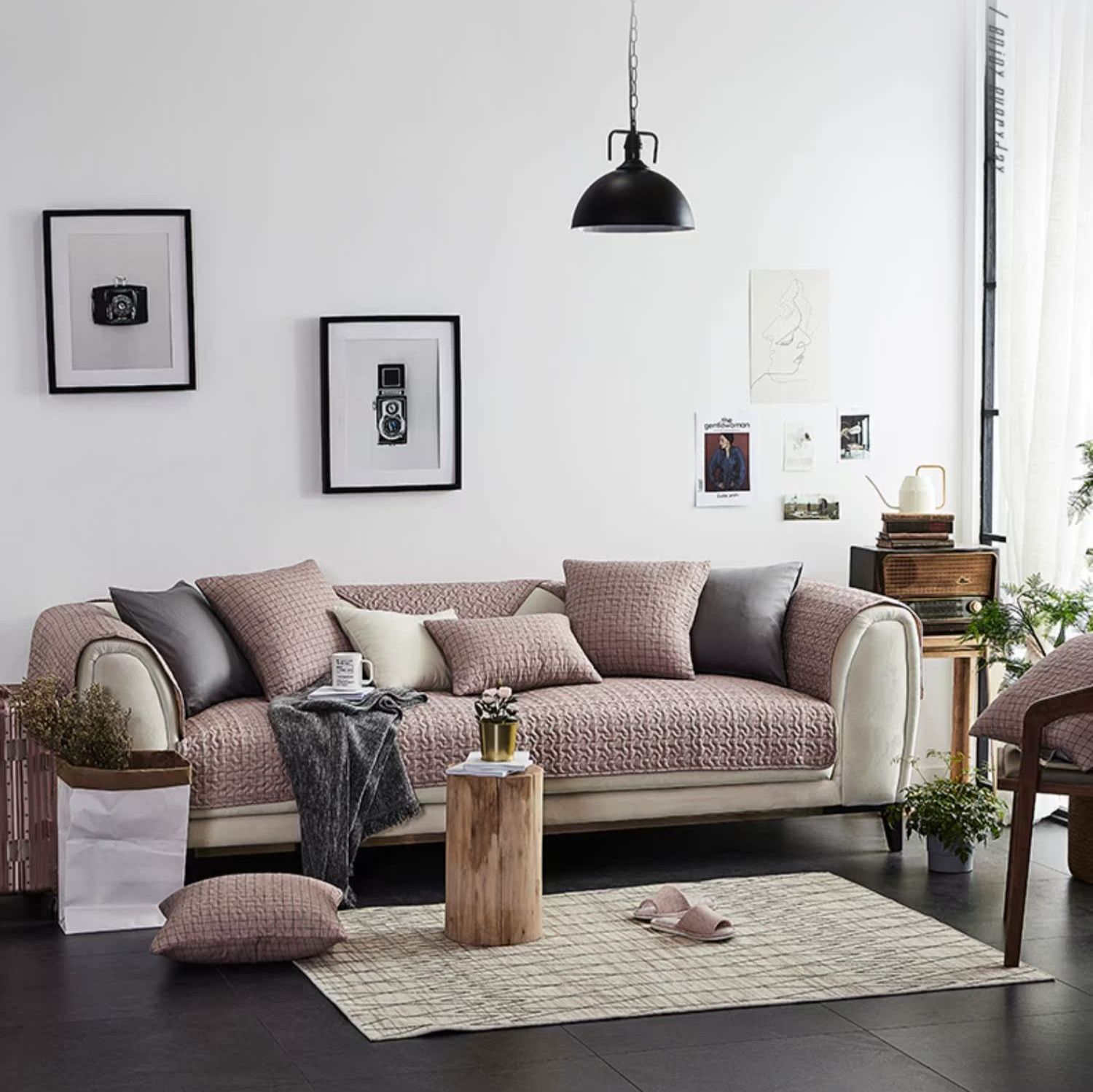 ソファーカバー 立体編み込み模様上質綿麻ソファーカバー