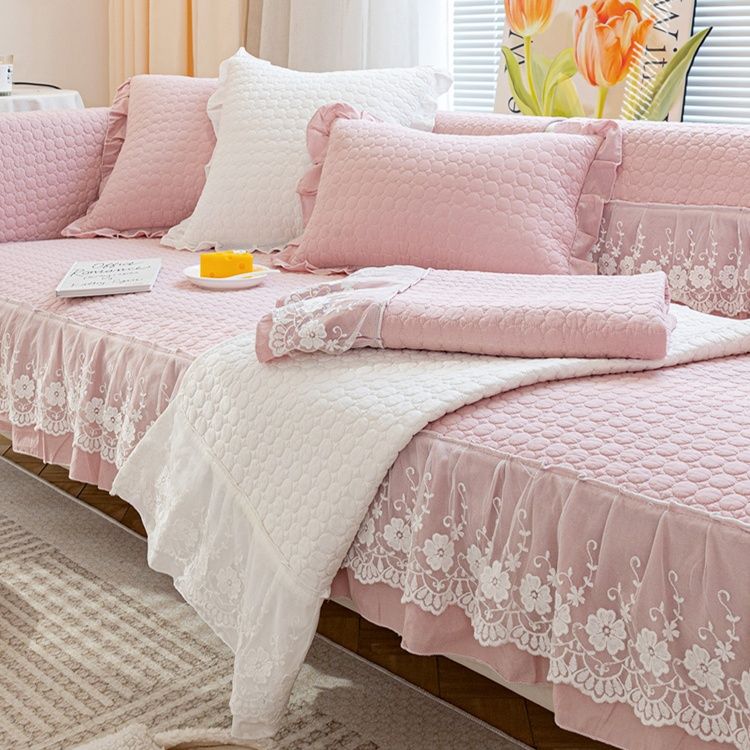 ソファーカバー 優雅な刺繍レース付きキルティング二人掛けソファーカバー