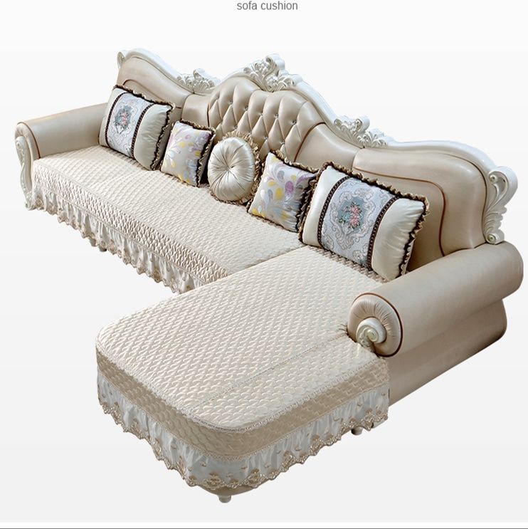 ソファーカバー 高級刺繍花柄フリル付き三人掛けソファーカバー